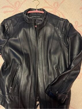 Wilsons Leather Women Black Leather Panel Zip Jacket